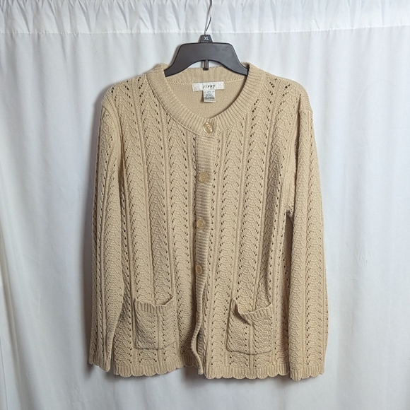 Vintage Jenny Neutral Knit Button Up Sweater - Picture 1 of 6